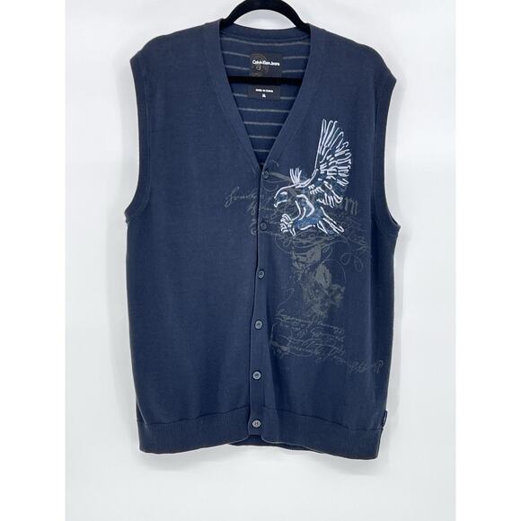 Calvin Klein Jeans Other - Y2K CALVIN KLEIN V-Neck Sweater Vest Adult XL Eagle Skull Graphic Print Grandpa